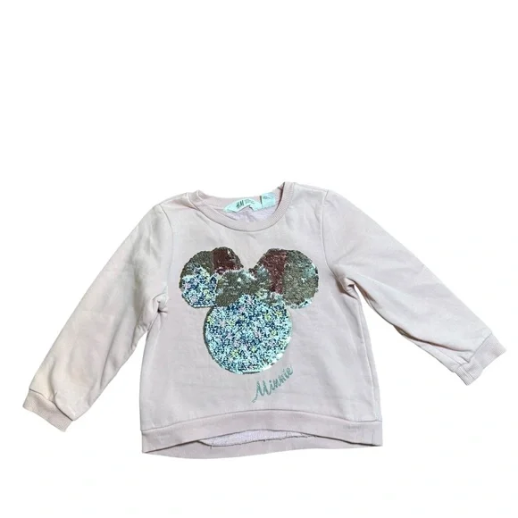 H&M Girls Disney Minnie Mouse Pink Sequin Long Sleeve Sweatshirt Pullover Size 4 - Picture 2 of 7